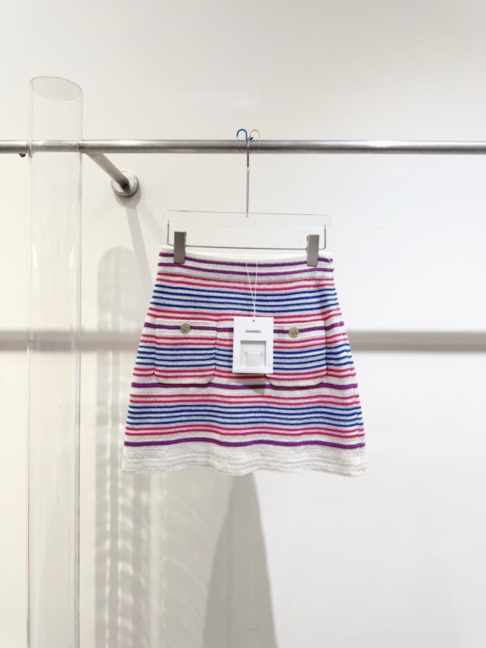 🚩steal Chanel Striped Knit Mini Skirt in Pink, Blue & White